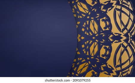 Dark blue banner with vintage gold ornaments and place for your text