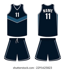 Dark blue basketball uniform mockup front and back view