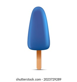 Dark blue berry ice cream with popsicle stick. Realistic vector illustration isolated on white background.