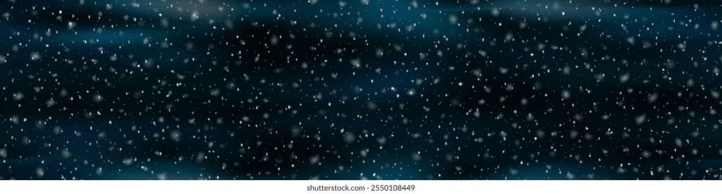 Bg azul escuro com queda de neve borrada como um padrão sem costura. Ilustração de vetor noite de inverno escuro com efeito de sobreposição e elementos transparentes