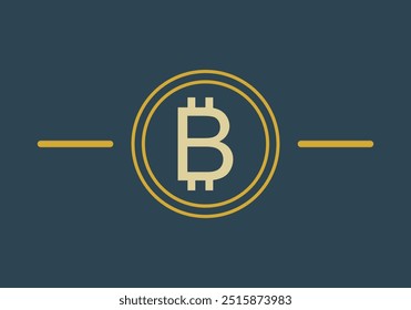 Fundo de moeda bitcoin azul escuro com traços dourados