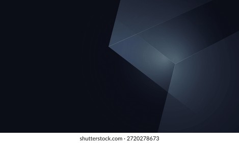 Um fundo geométrico abstrato azul escuro e preto com formas angulares modernas, linhas sutis brilhantes e uma estética futurista, ideal para apresentações de tecnologia, negócios ou design digital