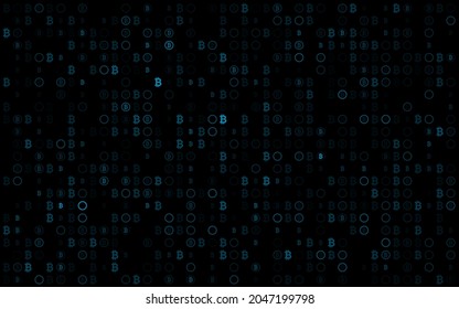 fondo azul oscuro o negro, vector de ilustración de moneda criptográfica de Bitcoin para página, logotipo, tarjeta, banner, web e impresión.
