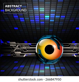dark blue black color Light Abstract Technology background for computer graphic website internet and business. circuit. silver. orange eye. Pixel, mosaic, table. orange eye