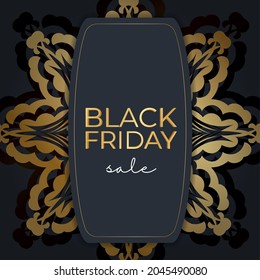Dark Blue Black Friday Sale Baner Template With Luxurious Gold Ornament