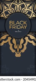 Dark blue black friday sale advertisement template with luxury gold ornaments