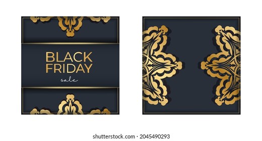Dark blue black friday sale advertisement template with greek gold pattern