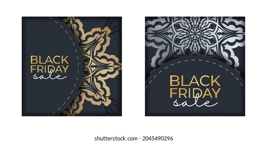 Dark blue black friday sale advertisement template with vintage gold pattern
