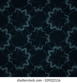 Dark blue, black geometric seamless pattern background in network style. Colored, contrast design for textile, fabric, banner or other purpose. Clean puzzle repeatable backdrop. Actual tracery.