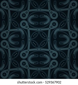 Dark blue, black geometric seamless pattern background in artistic style. Classic texture. Plain mosaic repeatable backdrop. Bright, symmetric design for banner, banner, game or other purpose.
