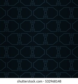 Dark blue, black geometrical seamless pattern background in aztec style. Modern texture.