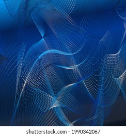 Dark blue and black waves, line art background.