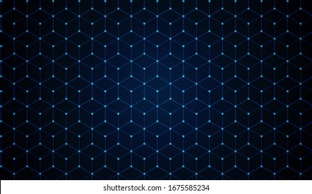 Dark Blue Blockchain Technology Background With Dots And Hexagons