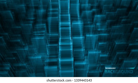Dark blue blurred background with binary code in vector. Vertical number position blue color with light and shadow. Soft light and number opacity