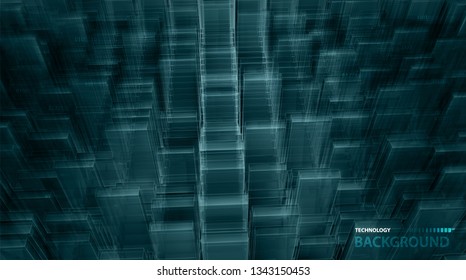 Dark blue blurred background with binary code in vector. Vertical number position blue color with light and shadow. Soft light and number opacity