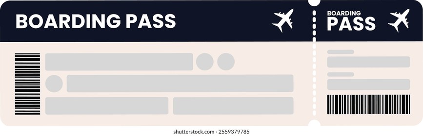 Dark Blue Boarding Pass with Barcode and Plane Icon for Traveling to Wonderful Place