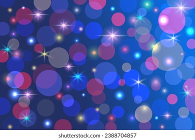 Fondo abstracto de color azul oscuro con luces, estrellas y destellos. Copiar espacio. plantilla de vacaciones de Navidad y Año Nuevo. Ilustración vectorial. 