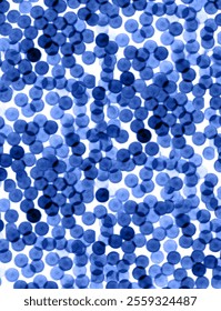 Dark Blue Bokeh Spots on a White Background. Irregular Blue Glittering Dots. Chaotic Blurred Dots. Vector Illustration with Spots In Different Shades of Blue. Blue-White Abstract Dotted Background.RGB