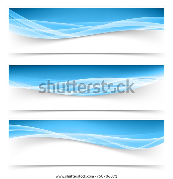 Dark blue border swoosh waves with\
light soft futuristic white lines collection. Swoosh liquid mild\
smoke stream Headers footers set. Vector\
illustration