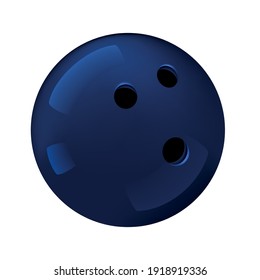 Dark Blue Bowling Ball On White Background, Vector Illustration