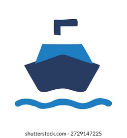 Barco azul oscuro y azul brillante que navega en el océano ondulado del barco del agua