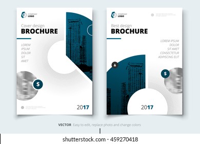Dark Blue Brochure design. Corporate business template for report, catalog, magazine. Layout with modern abstract circles and light background, round shape. Creative poster, flyer, banner concept