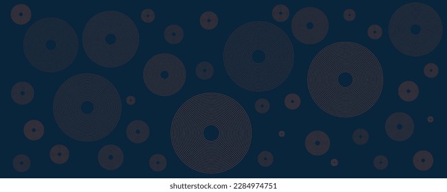 Fondo del patrón geométrico mínimo azul oscuro y marrón con círculos concéntricos, plantilla multipropósito, composición de formas redondeadas, afiche, cabecera o diseño de página de aterrizaje - Ilustración vectorial