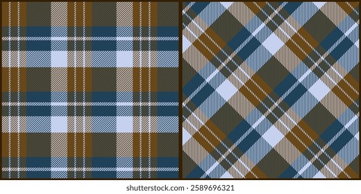 Dark blue brown tone plaid seamless pattern vector. Background graphic tartan fashion design use for print, texture, cloth, fabric, flannel.