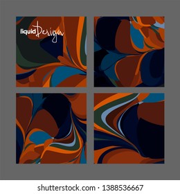 dark blue brown vector set liquid background four cards 