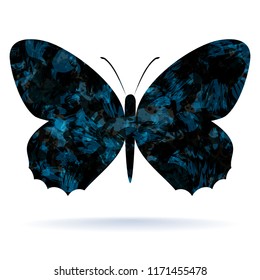Dark blue butterfly. Abstract pattern. Isolated on white background
