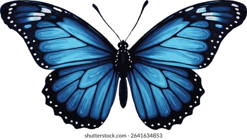 Dark blue butterfly, isolated, nature, graphic design element.
