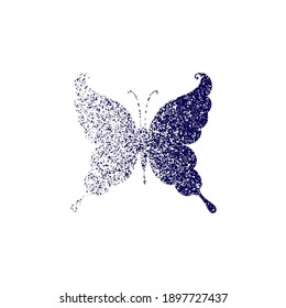 Dark blue butterfly with scattering effect on white background