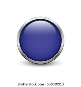 Dark blue button with metal frame and shadow