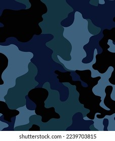 
Dark blue camouflage pattern, military uniform texture, vector print