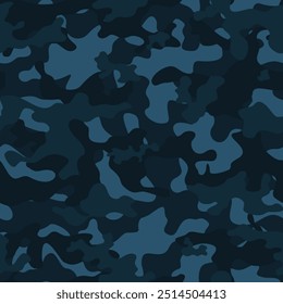 
dark blue camouflage vector illustration, seamless fashionable pattern for textiles
