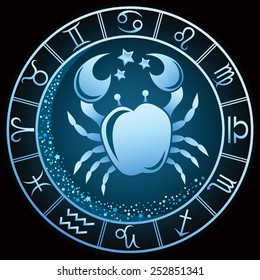 Dark blue Cancer zodiac sign. Vector Illustration