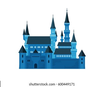 Dark Blue Castle. Vector Flat Illustration.