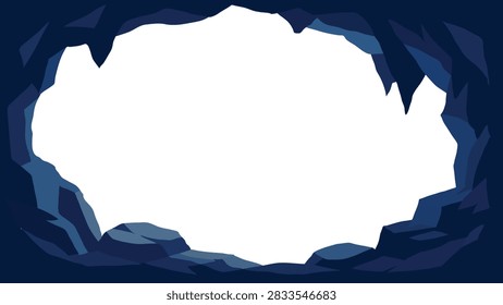 Dark Blue Cave Frame Flat Vector Background With Blank White Copy Space Center