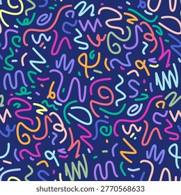 Dark Blue Celestial Abstract Doodle Line Seamless Pattern