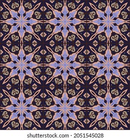 Dark blue ceramic tile background. Seamless pattern template. Intricate pottery tiles.