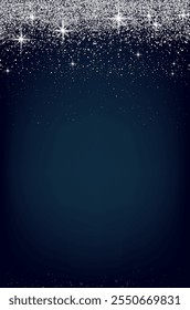 Dark blue Christmas card with silver shiny dots, stars and copy space - vector illustration