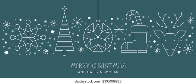 Dark blue christmas card with white stars and geometric christmas symbols editable vector illustration EPS10 