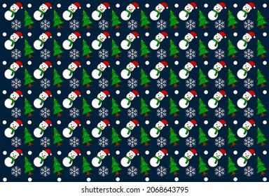 diseño de fondo del patrón de celebración de navidad azul oscuro. diseño de ilustraciones de snowman.