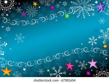 Dark blue Christmas frame with snowflakes and stars (vector)