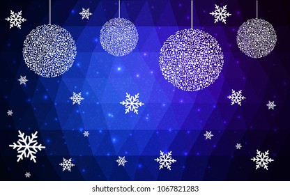 DARK BLUE christmas postcard low polygon background. Vector illustration consisting of triangles. Abstract triangular polygonal origami or crystal design of New Year celebration.