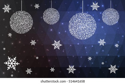 DARK BLUE christmas postcard low polygon background. Vector illustration consisting of triangles. Abstract triangular polygonal origami or crystal design of New Year celebration.
