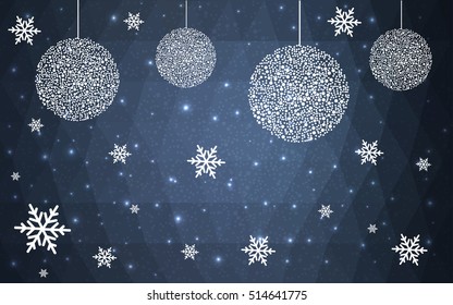 DARK BLUE christmas postcard low polygon background. Vector illustration consisting of triangles. Abstract triangular polygonal origami or crystal design of New Year celebration.