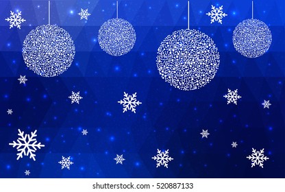 DARK BLUE christmas postcard low polygon background. Vector illustration consisting of triangles. Abstract triangular polygonal origami or crystal design of New Year celebration.