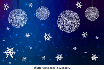 DARK BLUE christmas postcard low polygon background. Vector illustration consisting of triangles. Abstract triangular polygonal origami or crystal design of New Year celebration.
