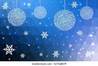 DARK BLUE christmas postcard low polygon background. Vector illustration consisting of triangles. Abstract triangular polygonal origami or crystal design of New Year celebration.